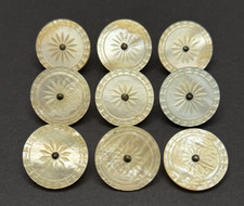 LOVELY Vintage Set of 9 Carved MOP Buttons w/Pin Shank - 1