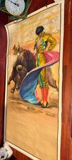 Vintage Bull Fighting Poster Print Lit 41” X 21” Spanish Art Ortega Valencia picture