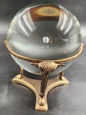 Glass Sphere On Vintage Brass Tripod Stand with Ram's Heads picture