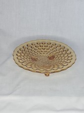 Vintage L.E. Smith Amber Yellow Footed Hobnail Shalow Glass Bowl Candle Holder picture