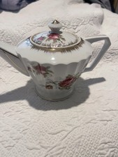 Lefton Elegant Rose JM206 China Teapot With Lid 1950’s Small Nick In Rim Pic 10 picture