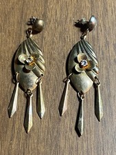 Vintage Gold Tone & Rhinestone Pierced Post Dangle Earrings 3