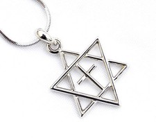 H.quality Necklace & pendant rhodium silver.Jewish Star of David&Cross holyland picture