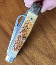 Marbles Damascus 2-Blade Bone Handle Pocketknife w/ Gut Hook Slipjoint 1996 picture