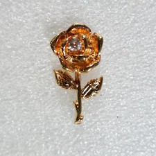 Gold Tone Rose Flower Lapel Pin Brooch Rhinestone picture