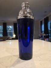 Vintage Large 1930s Art Decco Cobalt Blue Cocktail Bar Drink Shaker - Glass picture