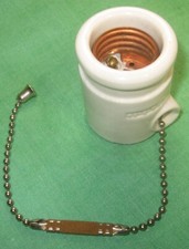 NEW OLD STOCK Antique Circle F Porcelain Pull Chain Light Bulb Socket picture