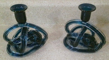 Blown Glass Blue Iridescent Unique Endless Love Friendship Knot Candle Stand Set picture