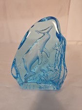 Wyland 2002 Humpback Whale and Calf Blue Glass Sculpture picture