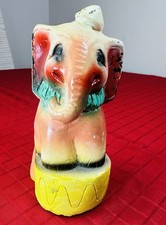 Vtg Chalkware Elephant Bank 6.5” 1940s-50s Circus Style Coin Slot Piggy Bank picture