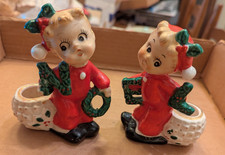 Vintage Commodore Pair NOEL PJ Kids Cherub Candleholders Set Made in Japan - #1 picture