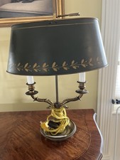 French Empire Style Bouillotte Brass Table Lamp with Green Tole Shade and Arrow. picture