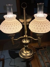 Vintage DOUBLE ARM STUDENT  Table Lamp with White Milk Glass Shades picture