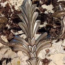 Two Silver-Tone Metal Floral Wall Mounted Sconce Candle Holder, 2-Arm 12 in picture
