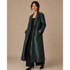 VTG Casual Corner Petite Iridescent Green Double Breasted Belted Trench Coat 4P picture