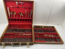 142 Piece Brass Flatware Set With Wooden Box, Made In Thailand picture