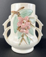 Vintage McCoy Pottery Vase Double Handled Blossom Time 1940's Art Deco picture