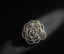 Gold Tone Camellia Brooch , clear rhinestones, zipper pull, charm picture