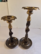  Maitland Smith Bronze & Brass Barley Twist Candle Sticks Patina Vtg Pair Large  picture