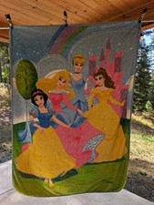 Y2K Disney Fleece Throw Blanket Princess Cinderella Belle Aurora Snow White80x60 picture