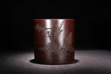 5.7in Vintage Chinese Yixing Zisha Flower Pot, Handmade Landscape Bonsai Decor picture