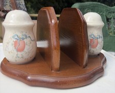 Vtg International China Marmalade Salt Pepper Shakers & Wood Napkin Holder Set picture