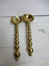 Deco Brass/ Goldtone Coated Aluminum Beaded SALAD SERVING Fork & Spoon 13