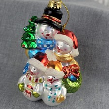 Glass Snowman Family Christmas Ornament Tree Gifts Glitter Colorful Holiday Deco picture