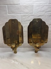 ✨Vintage pair MCM brass wall sconce candle holders-scalloped, shield-like design picture