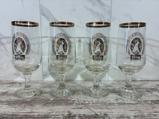 Lot of 4 Vintage Coors Stemmed Beer Glasses Gold Rim Rocky Mountain picture