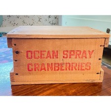 Vintage OCEAN SPRAY CRANBERRIES Wood Crate Box with Lid- Advertising Red Letters picture