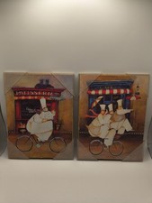 Vintage Jennifer Garant Fat Chef Wall Plaques Set of 2 Cafe Bicycle Art... picture
