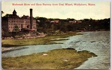 Waldoboro ME-Maine, River And Shoe Factory From Coal Wharf, Vintage Postcard picture