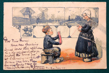 1910 Embossed Dutch Children Postcard,  Hand‑Tinted Holland Scene, Posted MI, picture