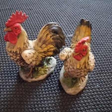 Homco Rooster and Hen Ceramic Figurines 1446 Set Farmhouse Country picture