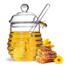 Glass Honey Jar with Dipper, and Lid Clear Honey Pot Container Dispenser picture