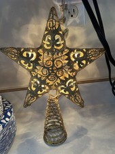 Large Gold Lacy Glittered Christmas Tree Star Topper 11.5” Tested Country Chic picture