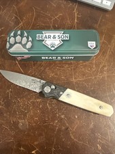 Bear & Son Lawman White Bone Handle, Carbon Fiber Bolster, Damascus Blade WSB22D picture
