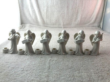 6 Vtg CCCC White Porcelain Angel Candle Holders Playing Music Christmas Japan picture