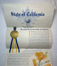 Great Seal Of The State of California Ephemera Autographed Senator Alan Short picture