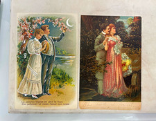 1908 Embossed Divided Back Lithograph Postcard Lot of 2 Romance Couple picture