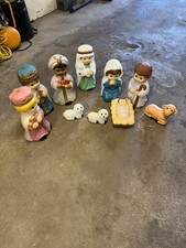 Vintage 10 Piece Children Nativity Set Lighted Christmas Blow Mold picture
