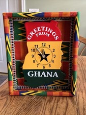 Greetings From Ghana Kente Cloth Wall Clock Still Working Vintage picture