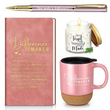 Vesici 4 Pcs Difference Maker Gift Set Mug Notebook Candle Pen, Pink, Word picture