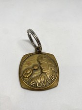 VINTAGE 1970s BRASS AUTHENTIC ELVIS PRESLEY KEYCHAIN TOKEN FOB KING OF ROCK ROLL picture