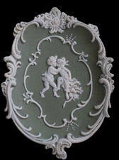 Vtg Arnart Jasperware Cherubs Wall Plaque 3D Green Bisque  Neoclassical picture