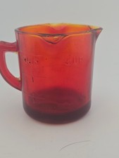 Vintage Red Amber Unmarked 3 Spout 1 Cup Measuring Cup  Amberina  picture