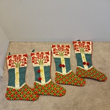  (4) VTG Pier 1 Scandinavian Christmas Stocking Suede Lace Up Pom Pom Floral picture