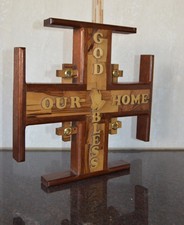 RARE LARGE Jerusalem Cross Wall Olive Wood & mahogany wood Handmade 12