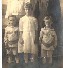 Little Boys in Matching Outfits Twins Antique Real Photo Postcard RPPC picture